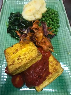 Vegan Tofu Steak  at Sunflower Vegetarian Cafe in Mount Lawley
