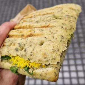 Entrepà amb tofu i 'xoriç" at Debby's Good Veggie Food in Barcelona