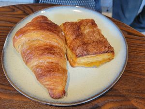 Plain croissant (best I've ever had!) and apple turnover at Debby's Good Veggie Food in Barcelona