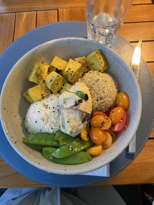 curry tofu, rice, quinoa, hummus bowl  at Al Piazza in Ascona