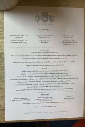 July 2021 menu at The Punter in Oxford