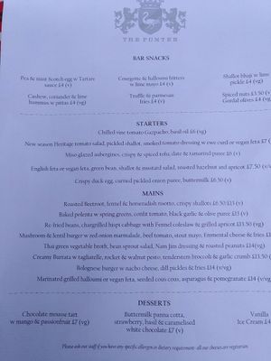Menu at The Punter in Oxford