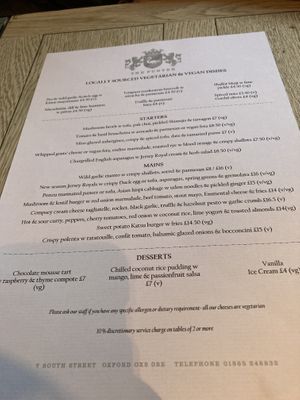 Menu May 2022  at The Punter in Oxford