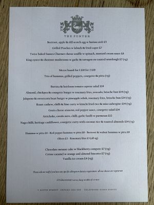 Menu at The Punter in Oxford