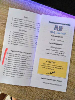 Vegan dishes are marked at Wok Meister in Dortmund