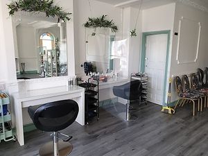 Salon upstairs, hair dressing stations at Mama T's in Ossett