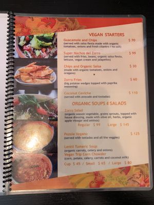 Menu at La Cocina del Zorro in Tijuana