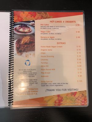Menu at La Cocina del Zorro in Tijuana
