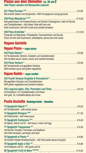 Speisekarte at La Baita in Garmisch-partenkirchen