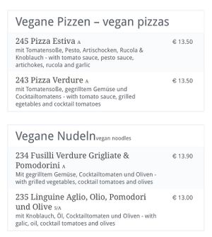 Actual menu 04/2025  at La Baita in Garmisch-partenkirchen