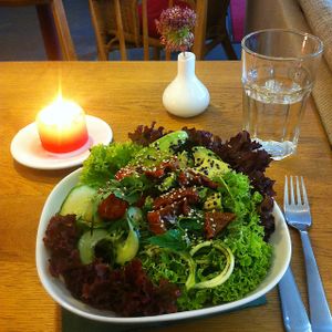 Delicious salad with dried tomatoes!    at Golden Temple Teehaus in Hamburg