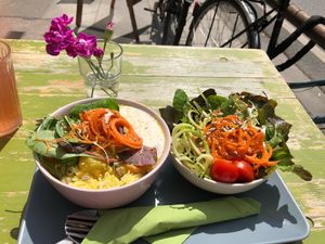 Peanut curry with potatoes and basmati rice   at Golden Temple Teehaus in Hamburg