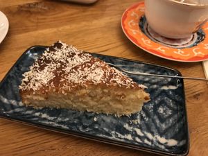 coconut-lemon-cake, fluffy, moist & delicious at Golden Temple Teehaus in Hamburg