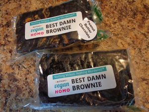 Traditional and peanut butter swirl variant brownies. at Bitchy Vegan Homo in Cleveland
