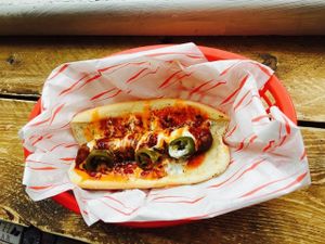 Vx Hell Dog (super spicy hot dog!) at Vx in North London