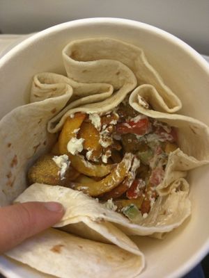 Blue Cheese Taco Bowl with Curly Fries & Popcorn Seitan [£6.00] at Vx in North London