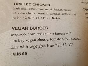 vegan burger on menu at Mary's Irish Pub  in Kortrijk