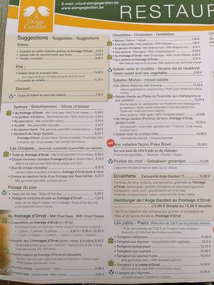 The menu 26-07-2021, new vegan options! at A l'Ange Gardien in Florenville