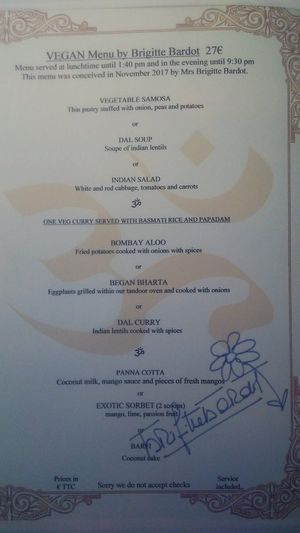 Menu at Gandhi in Saint-tropez