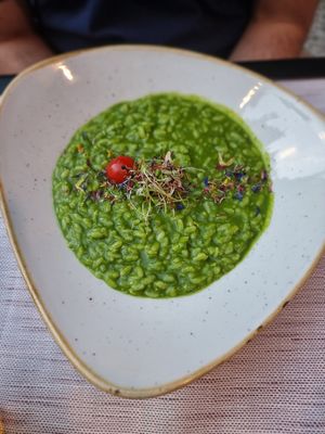 Delicious vegan pesto risotto at Fiorentina in Locarno