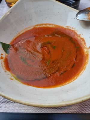 Tasty vegan tomato basilic soup at Fiorentina in Locarno