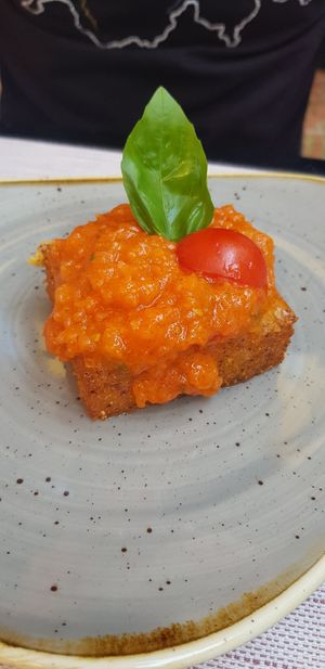 Vegan bruschetta di polenta. Yummy! at Fiorentina in Locarno