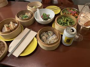 All the vegan dumplings, silken tofu and sweet potatoes  at Steamy Windows in Ghent