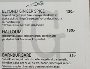 Meny, the burger for kids can also be made vegan. at Burgersson in Gothenburg