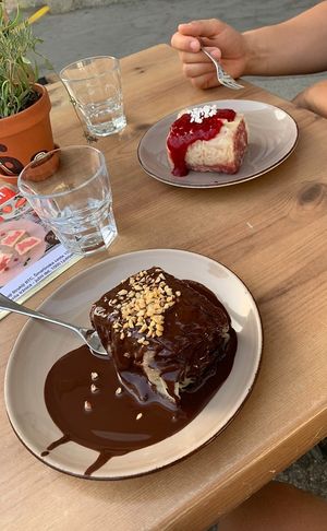 Few options (chocolate and strawberries) but very tasty ♥️ at Moji Struklji - My Dumplings of Slovenia in Ljubljana
