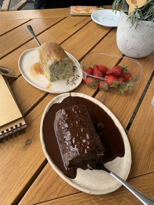 asparagus and chocolate dumplings (strawbs were from the nearby farmers market)  at Moji Struklji - My Dumplings of Slovenia in Ljubljana