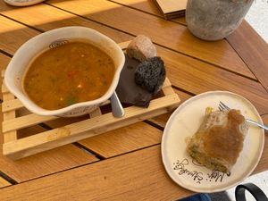 Vegan vegetable dumpling and vegan stew at Moji Struklji - My Dumplings of Slovenia in Ljubljana