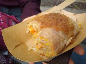 Vegetable dumpling (half eaten, sorry) at Moji Struklji - My Dumplings of Slovenia in Ljubljana