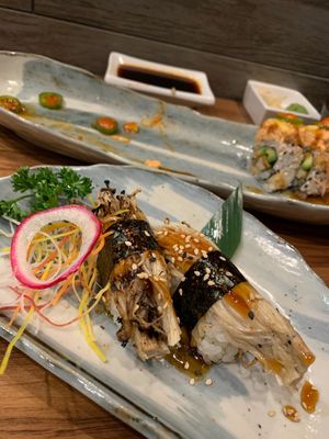 Enoki mushroom nigiri at Chikyū Vegan Sushi Bar & Izakaya in Las Vegas