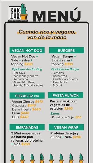 Menu at Kaktus & Co in Montevideo