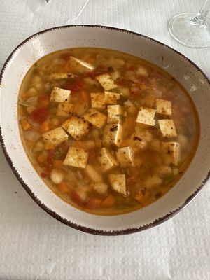 Stewed tofu with beans  at La Cuina Del Mercat in Calaf