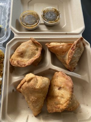 Samosa (didn’t get any mint chutney for some reason) and this is two orders.  at Taste of India in Rockaway Beach