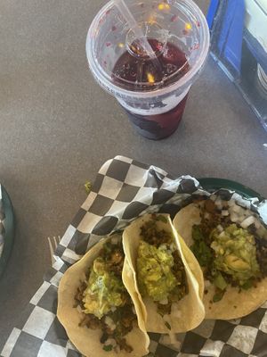 Chorizo with green sauce and hibiscus tea  at Pelon's Baja Grill in Norfolk