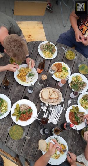 Vegetarian dinner at TrafoBaseCamp in Kroczyce