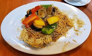 Stir Fried Spicy Vegetarian Eel Fried Noodles 醬爆鰻魚炒麵 at Wo Che Estate Vegetarian Restaurant 天賜素齋 in New Territories