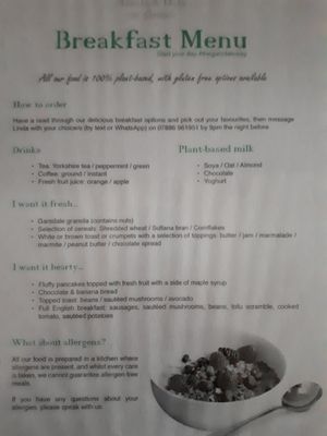 Breakfast menu at Goats & Oats at Garsdale in Sedbergh