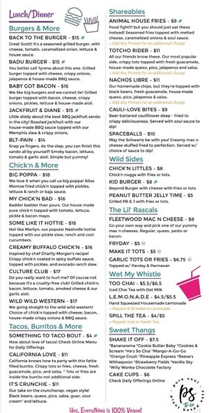 2024 Menu at Pure Soul PB Eats in Sacramento