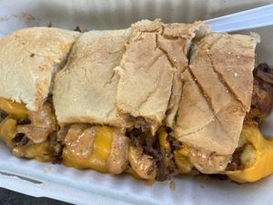 Steak, egg & cheese brunchin’ sandwich at Pure Soul PB Eats in Sacramento