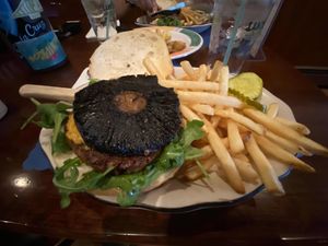 beyond burger with portabella mushroom, lemony arugula, vegan cheese and i asked for no peppers at D'Arcy's Tavern in Bradley Beach