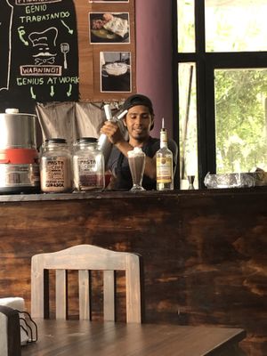 Whip cream in action  at Sol de Maple in Cozumel