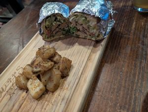 Burrito with potatoes at Sol de Maple in Cozumel