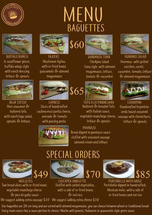 Menu at Sol de Maple in Cozumel