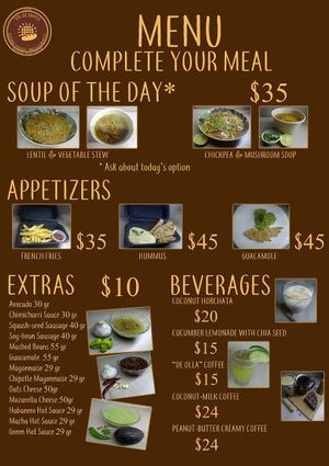 Menu at Sol de Maple in Cozumel