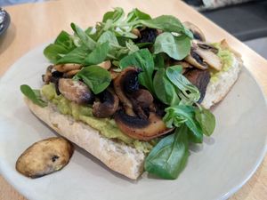 Avocado toast with mushrooms at Yemaya in Vigo