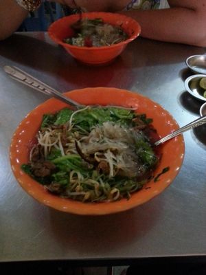Mushroom soup with vermachilli noodles.  at Vegetarian Food in Phnom Penh