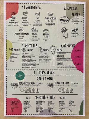 Menu as of 14/07-21 at Krowarzywa - Monte Cassino in Szczecin